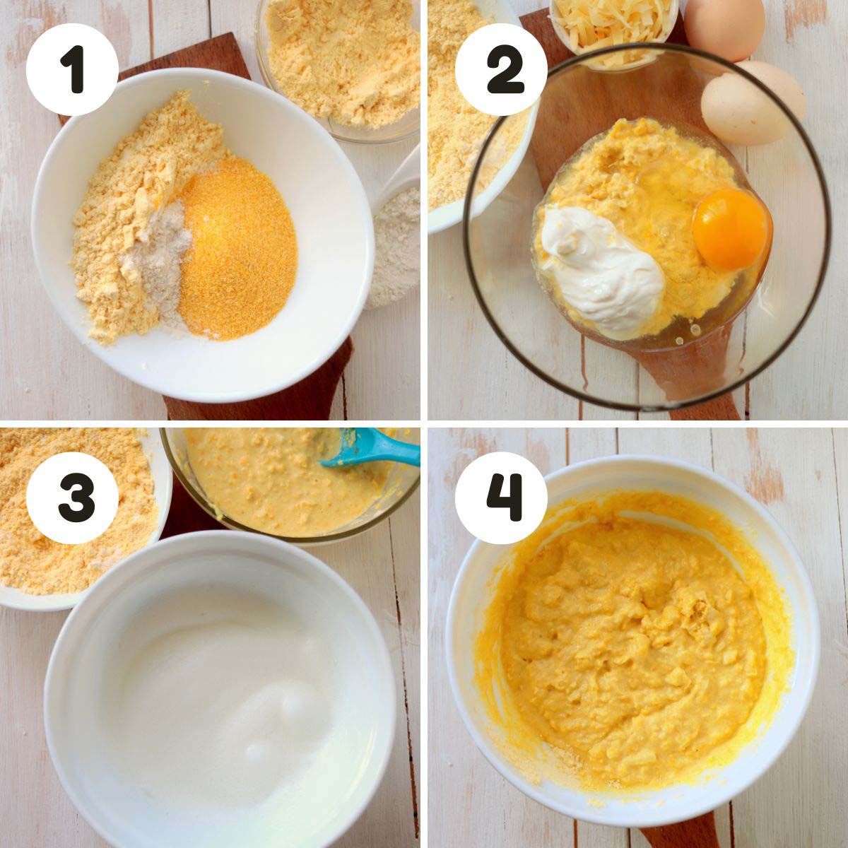 four image process making cornbread.