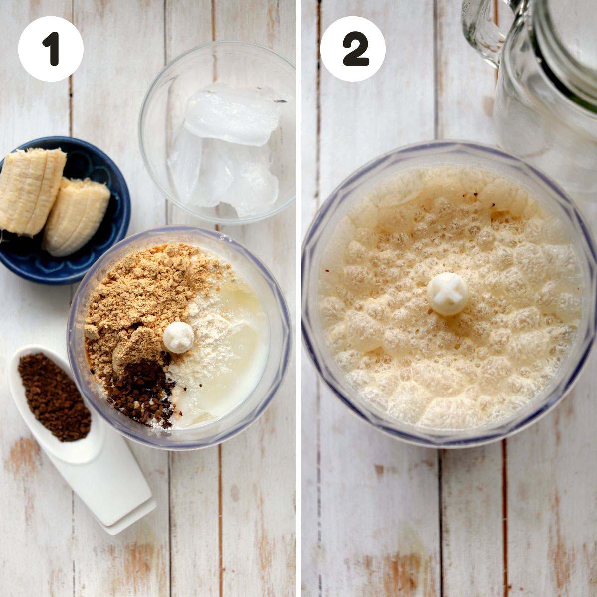 two image process making a protein shake.