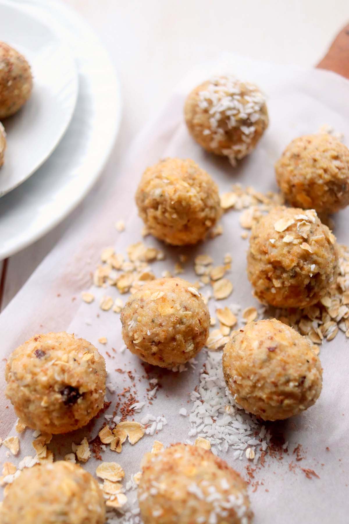 Oatmeal bites on parchment paper.