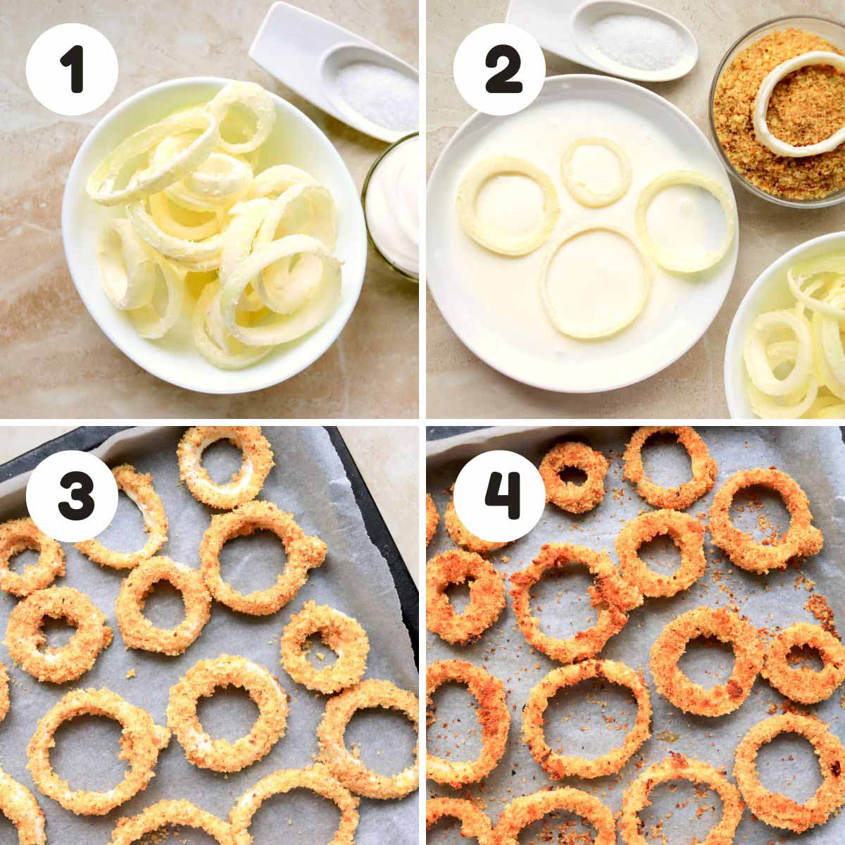 four image process making onion rings.