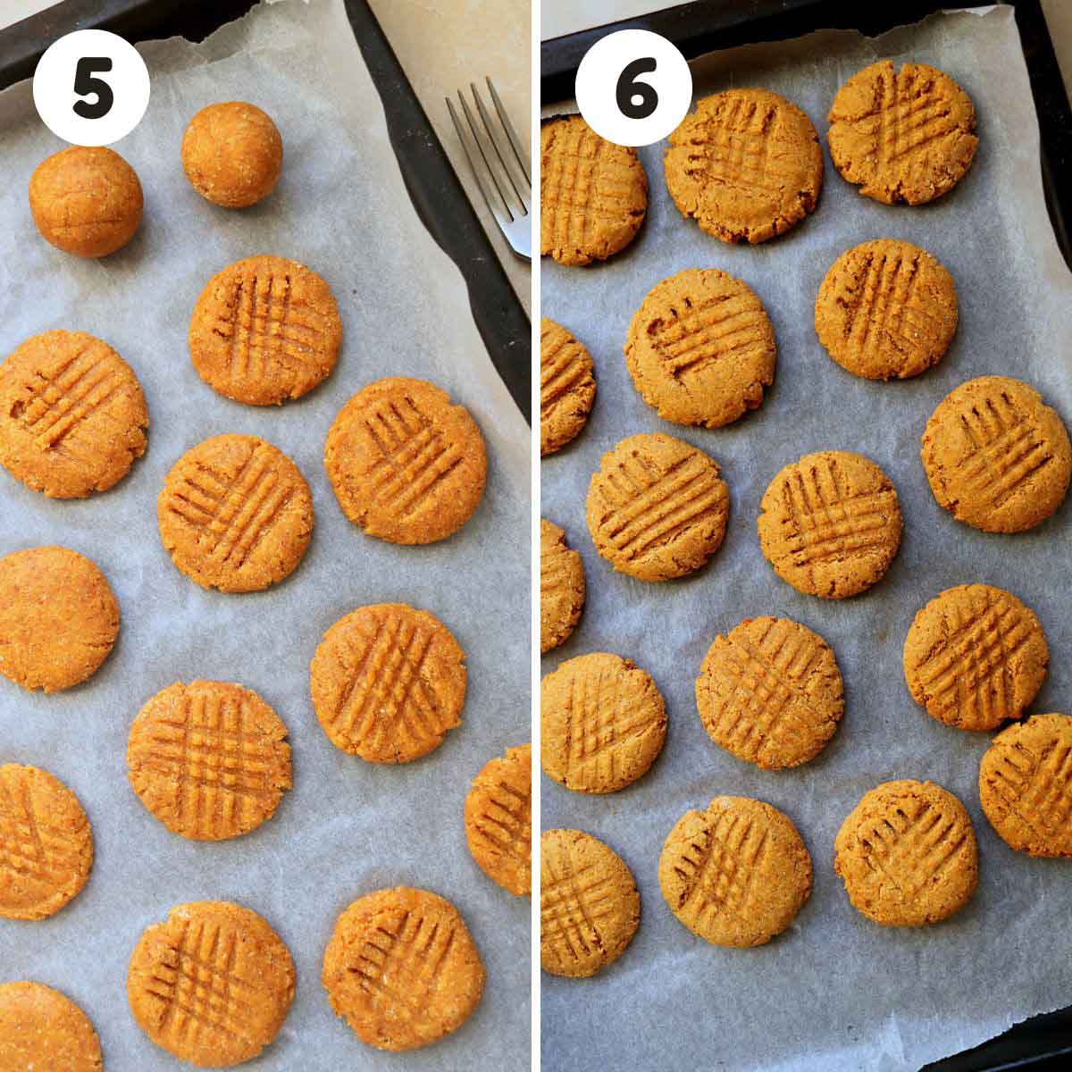 Steps to bake the peanut butter cookies.