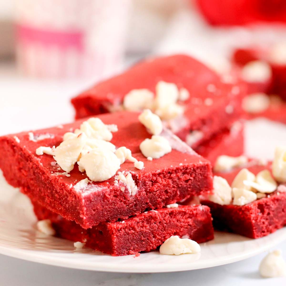 Thumbnail of red velvet cookie bars using cake mix.