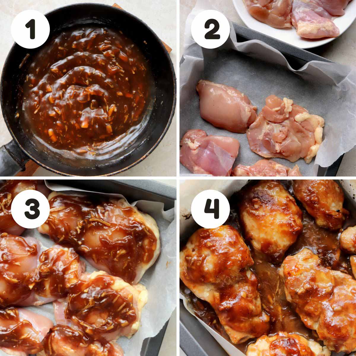 Steps to make the teriyaki chicken.