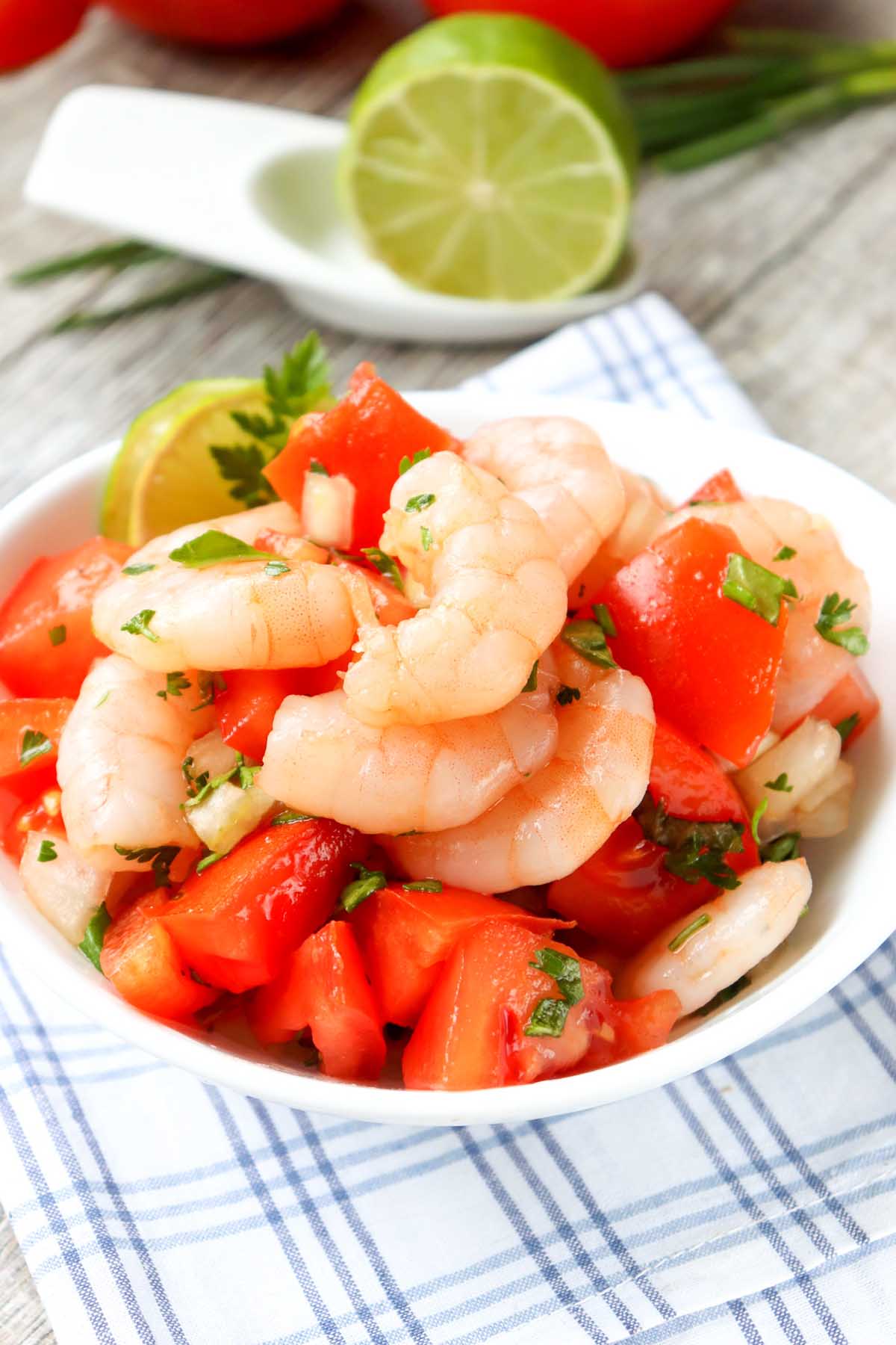 Ceviche in a white bowl.