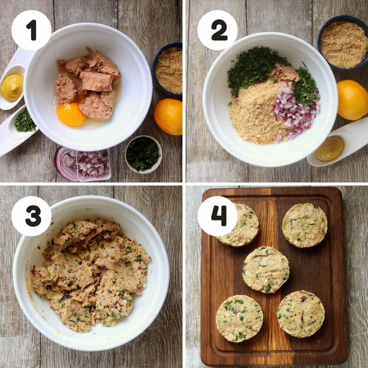 four image process making tuna patties.