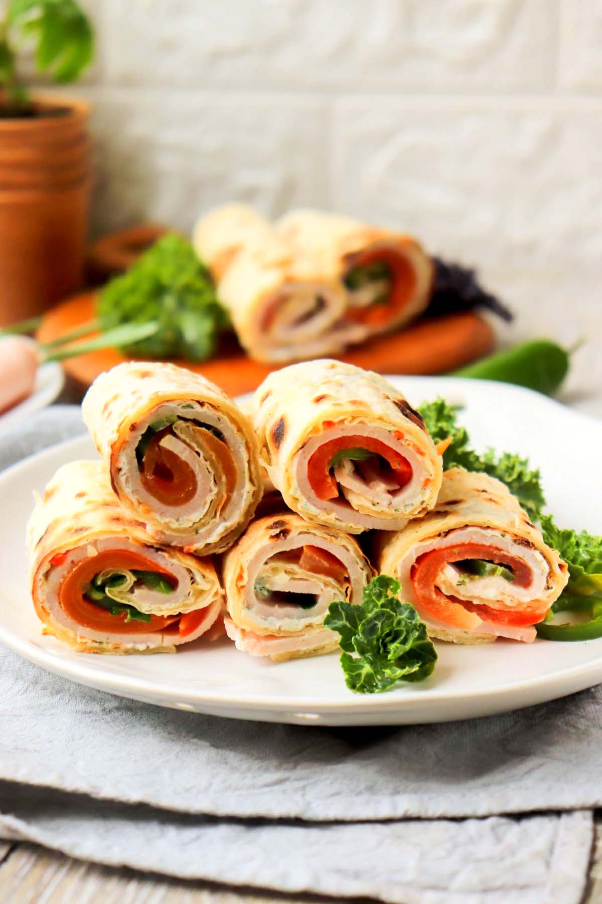 Pinwheels on a white plate.