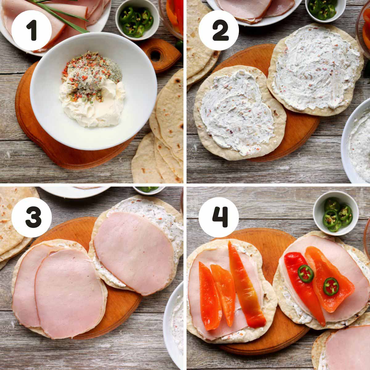 Steps to make the turkey pinwheels.