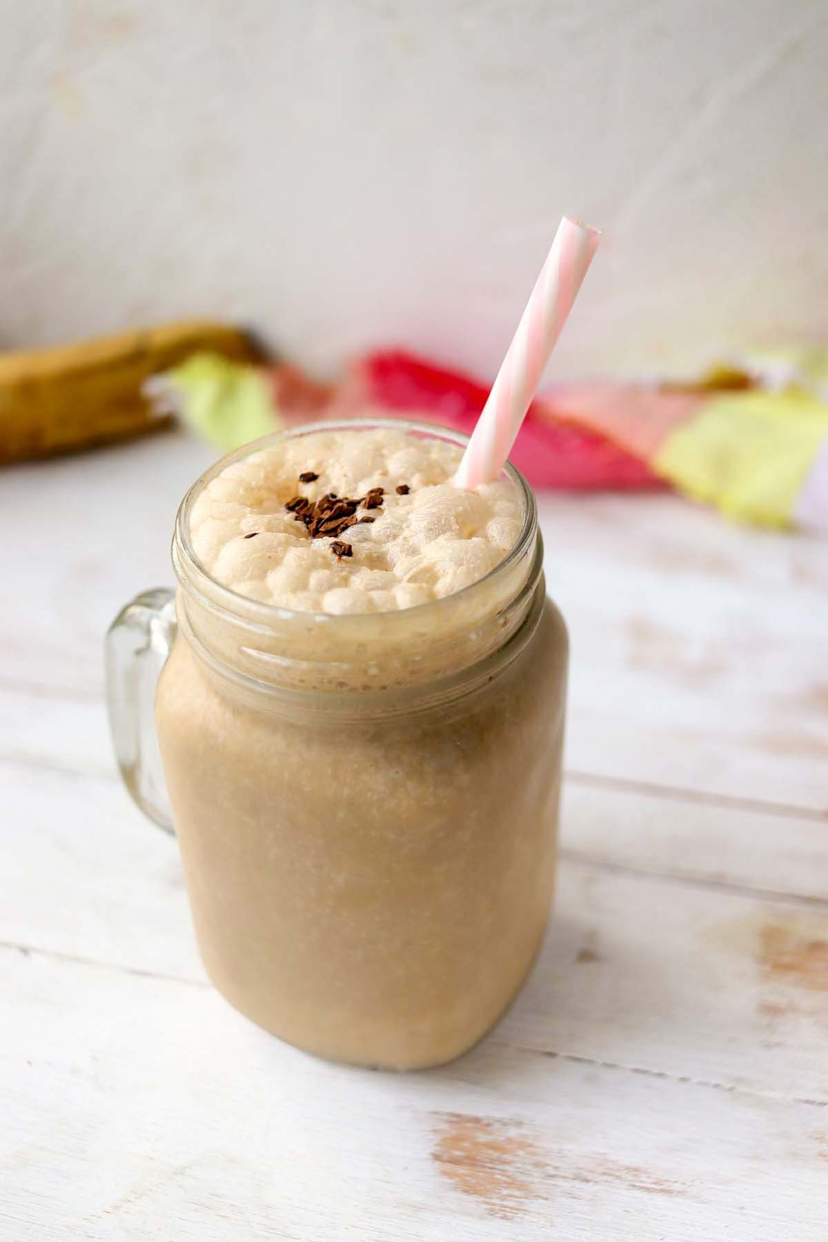 Shake in a jar set on a wood table.