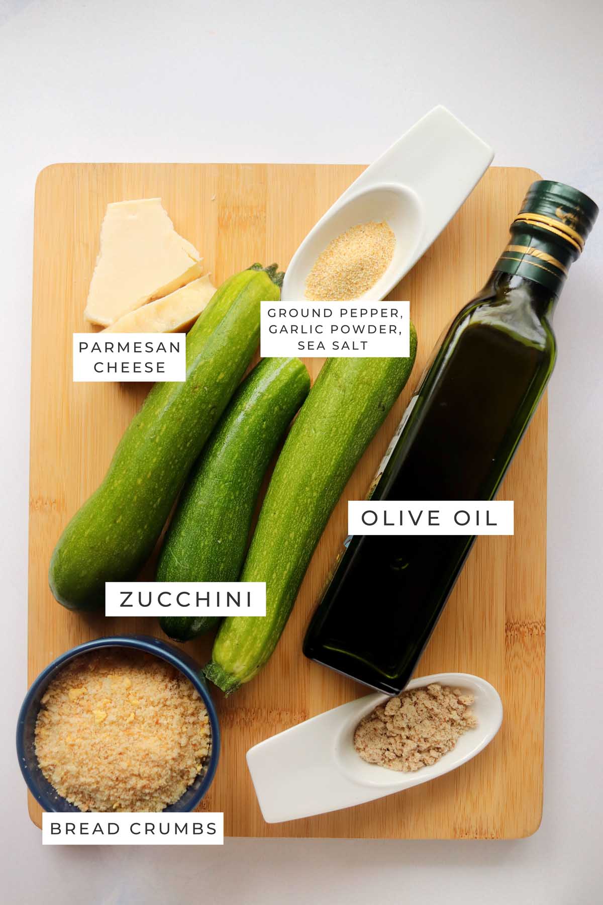 Labeled ingredients for the zucchini chips.