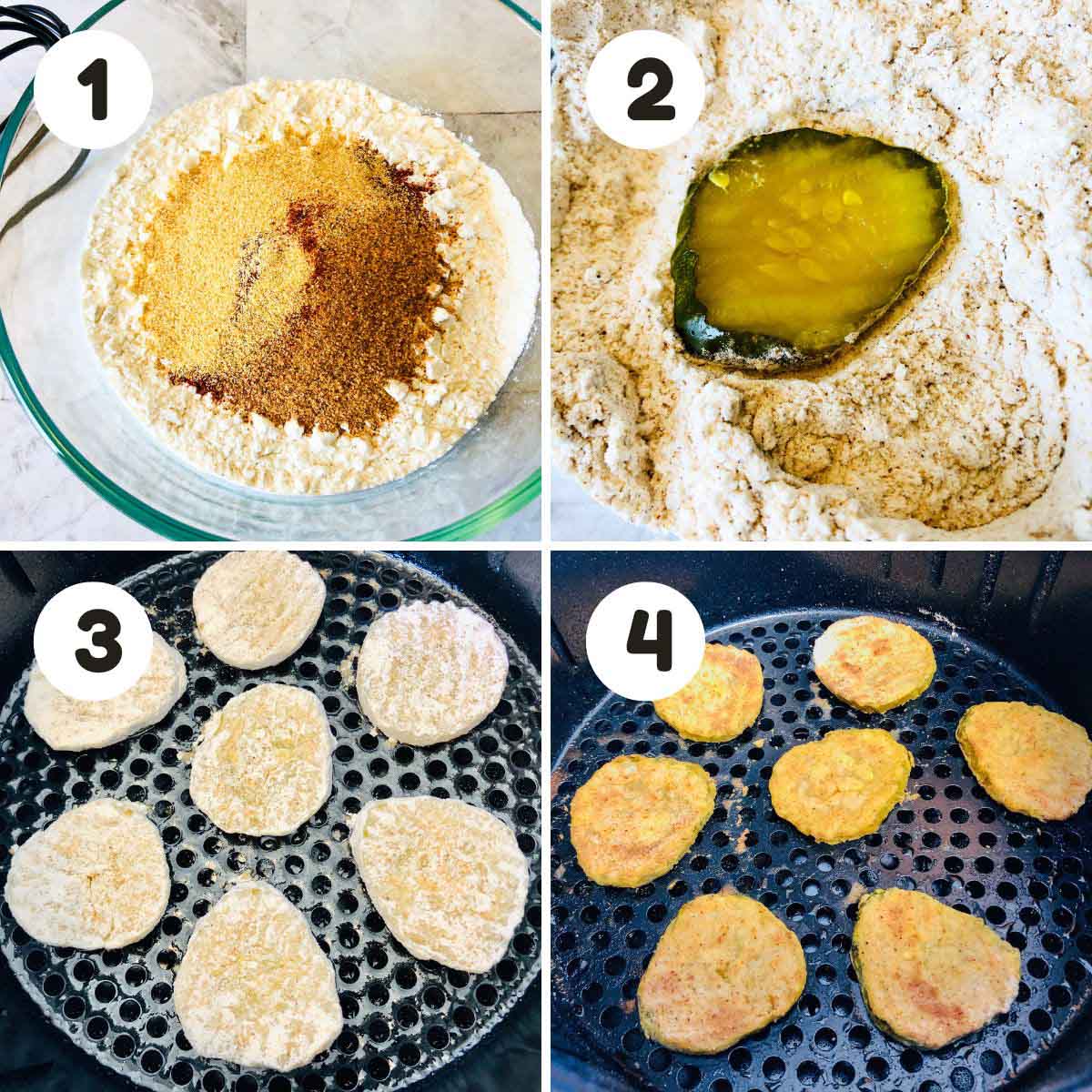 four image process making air fryer pickles.