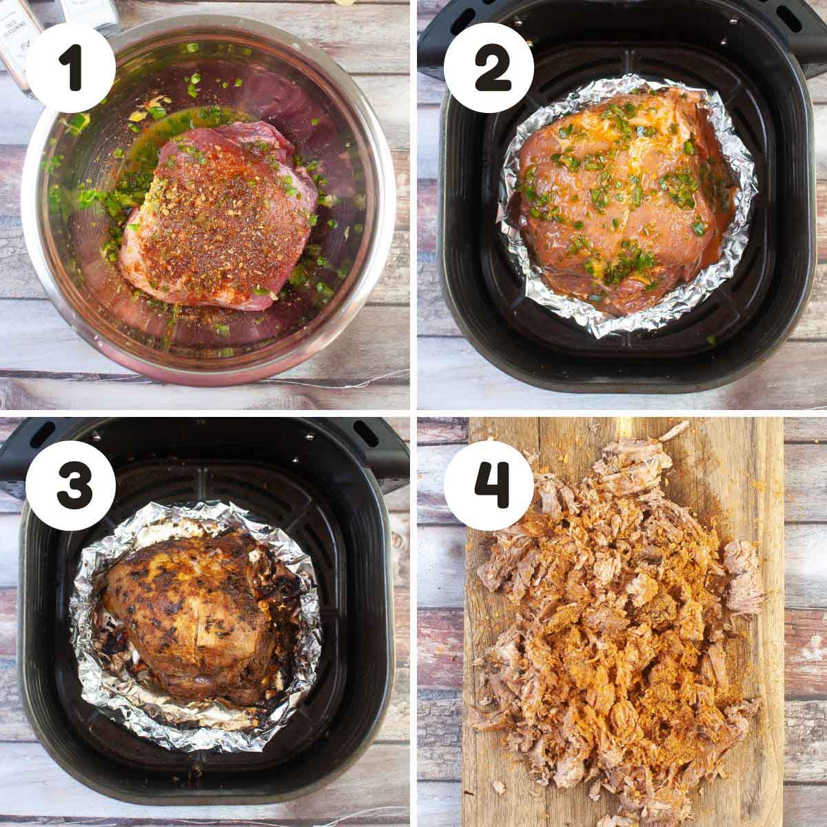 Steps to make the carnitas.