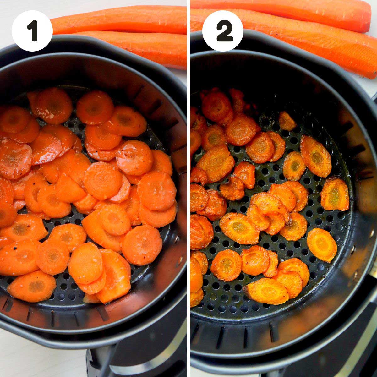 two image process making air fryer carrot chips.