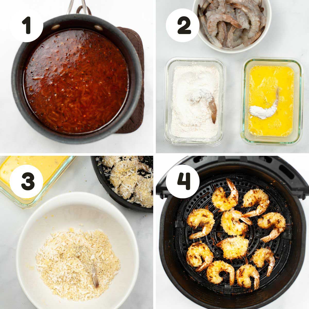 Steps to make the coconut shrimp.