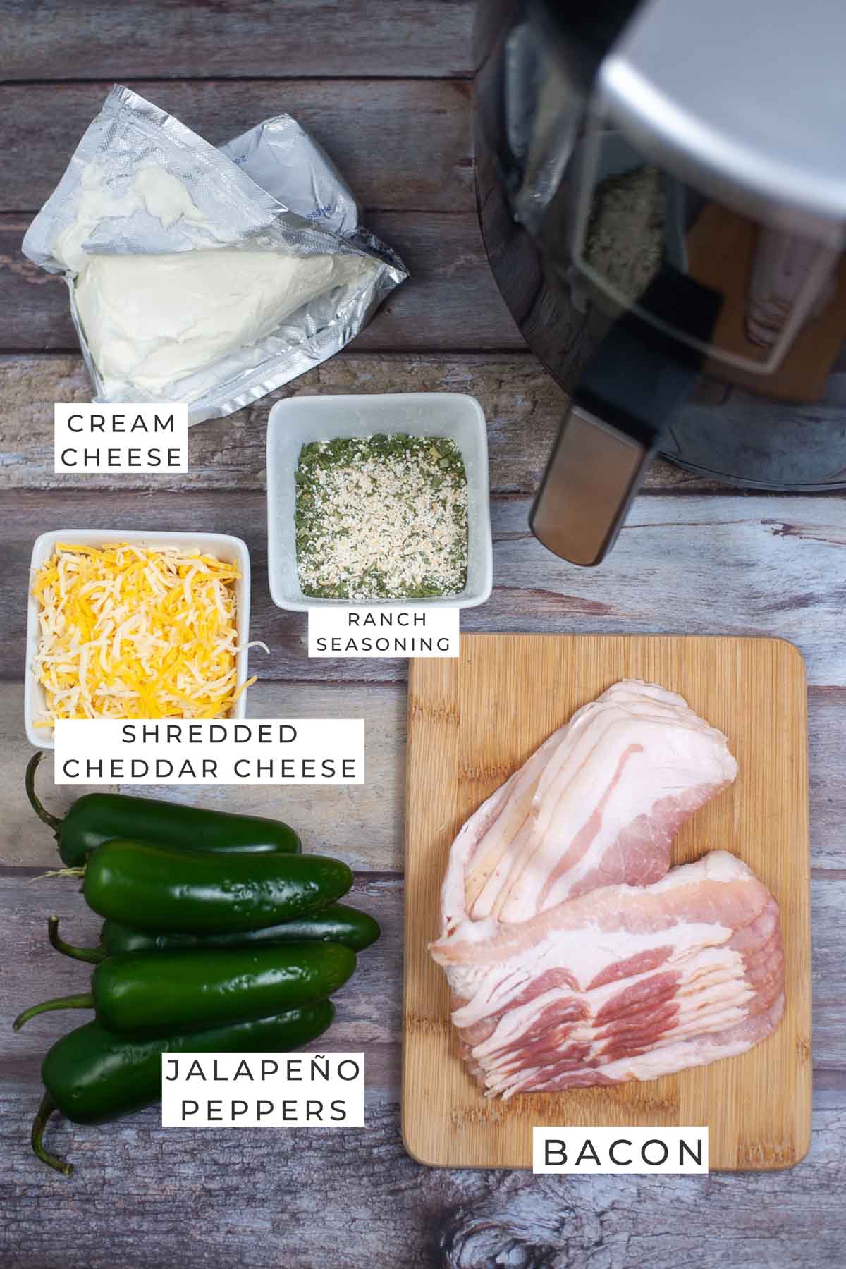 Labeled ingredients for the jalapeño poppers.