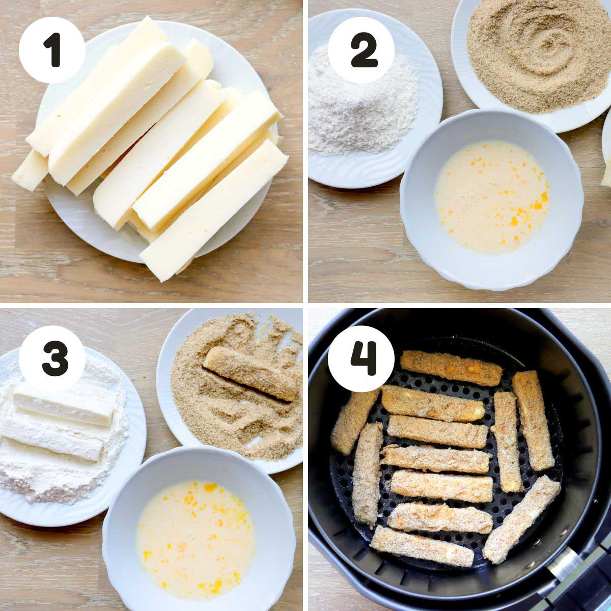 Steps to make the mozzarella sticks.