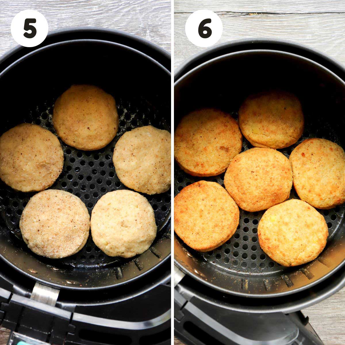 Steps to air fry the potato pancakes.