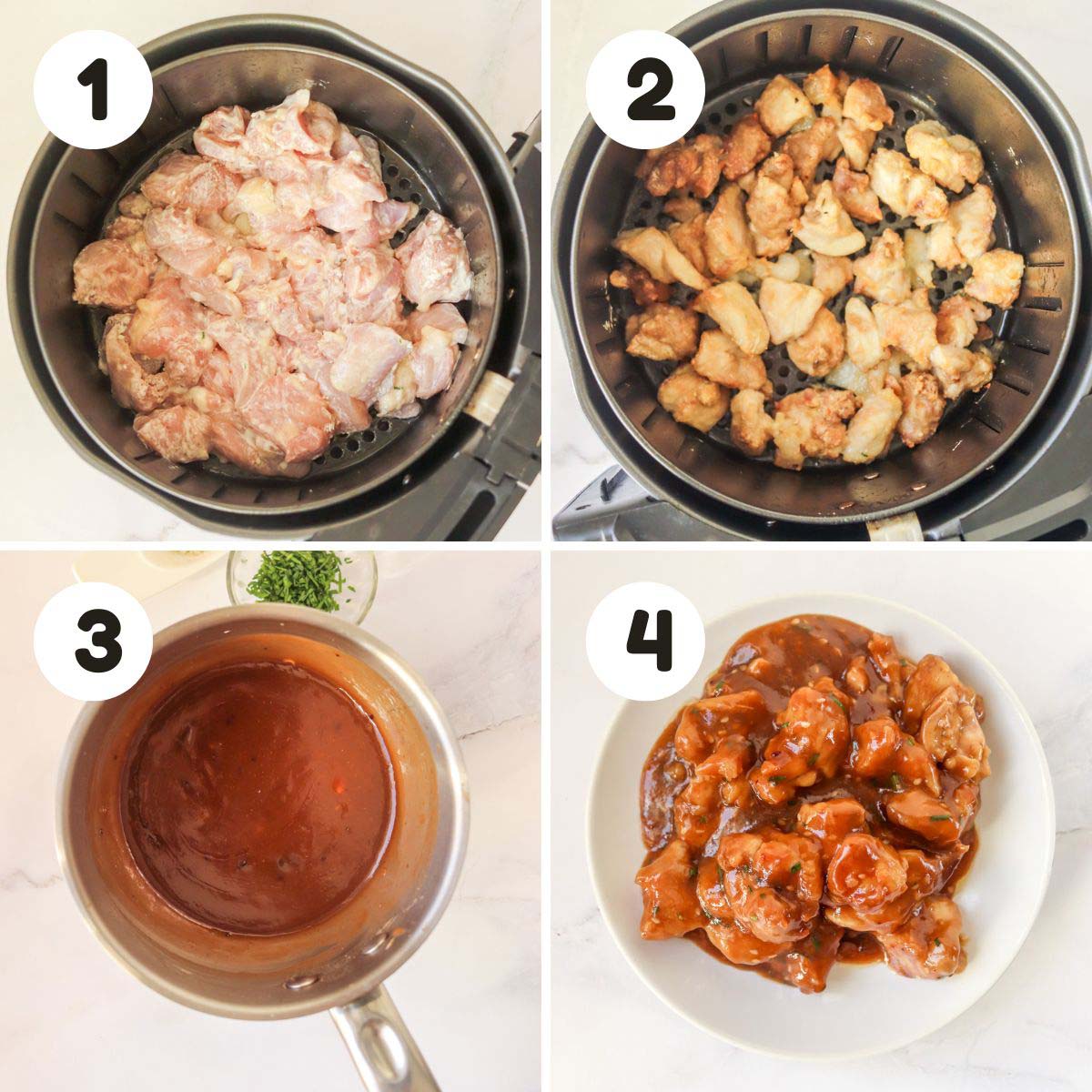 four image process making sesame chicken.