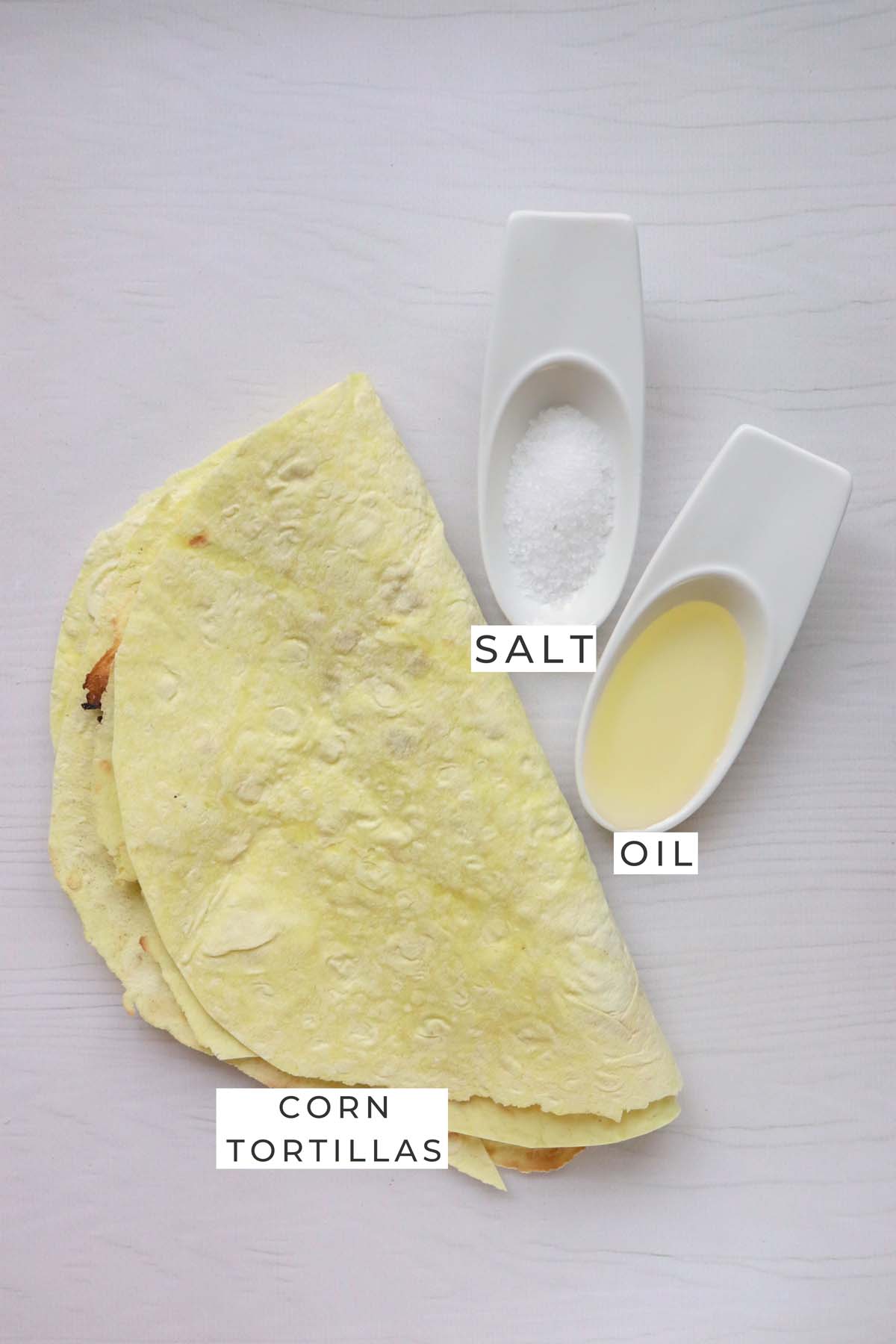 Labeled ingredients for the tortilla chips.
