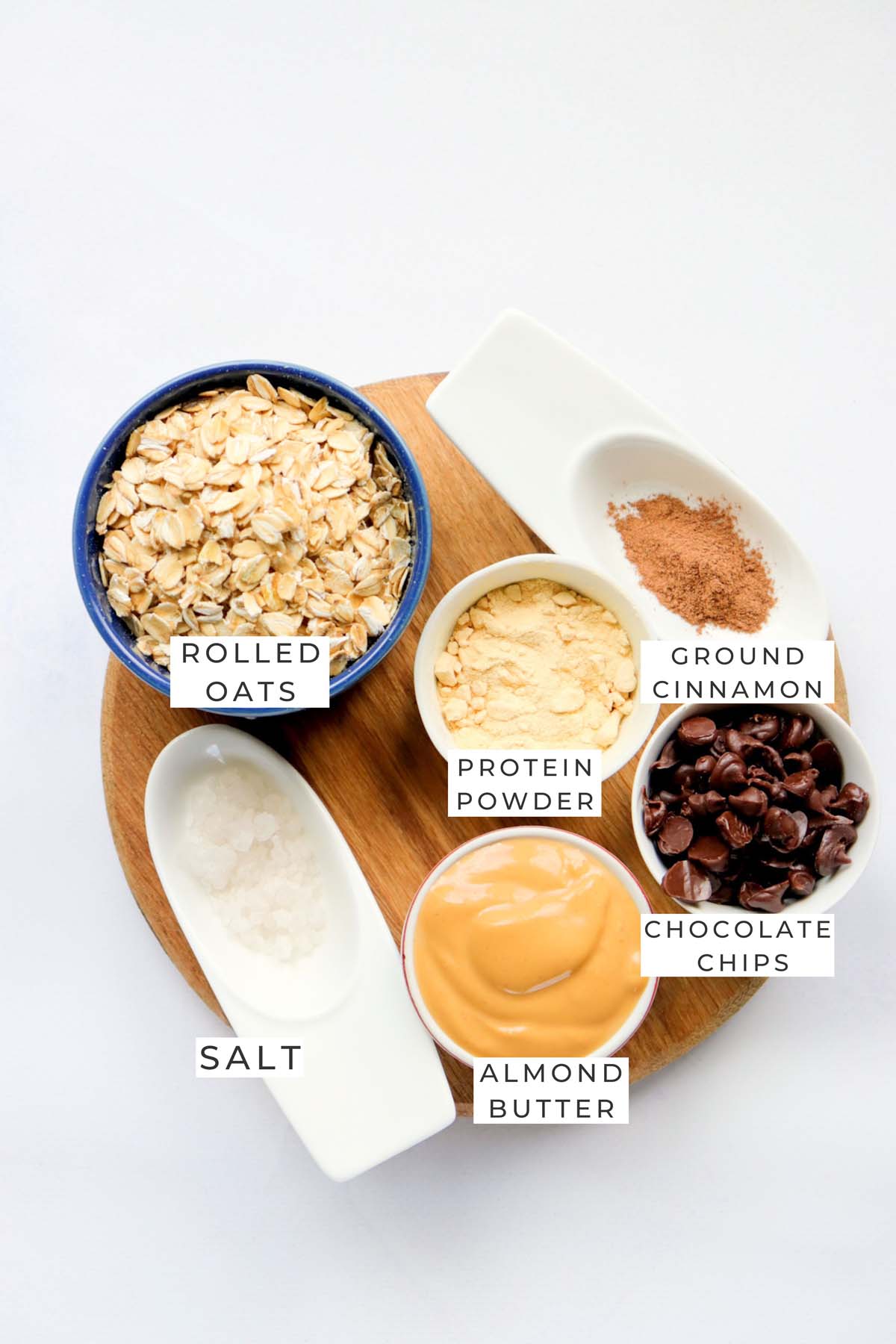 Labeled ingredients for the energy balls.
