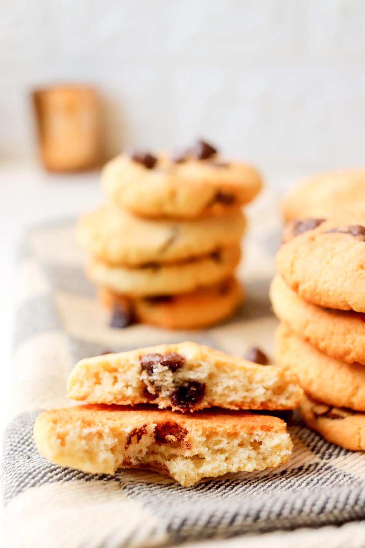 A cookie broken in half.