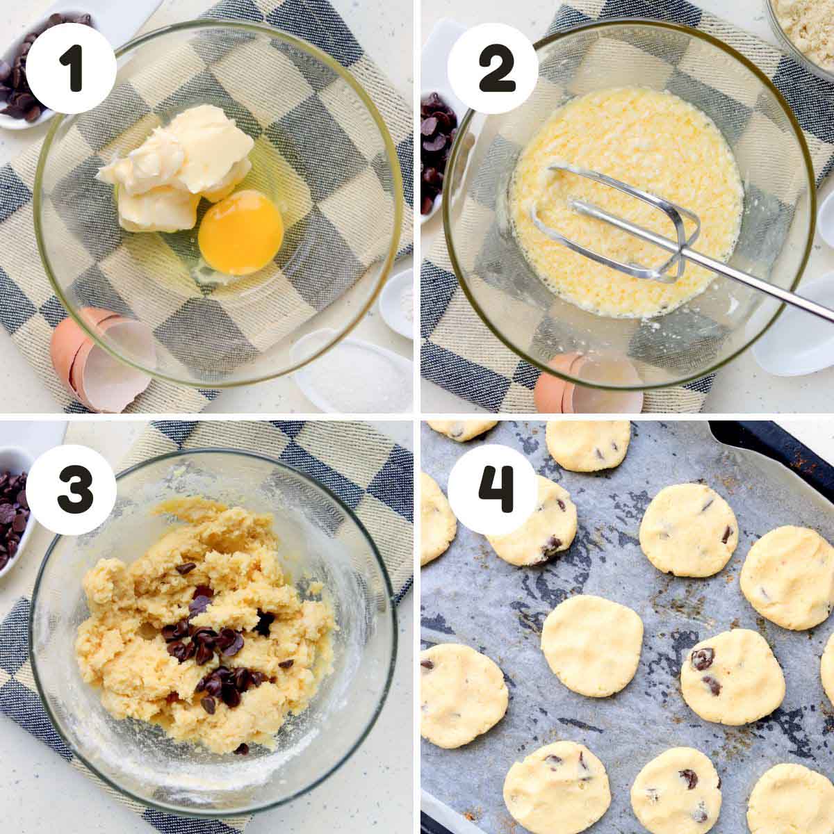 four image process making almond flour cookies.