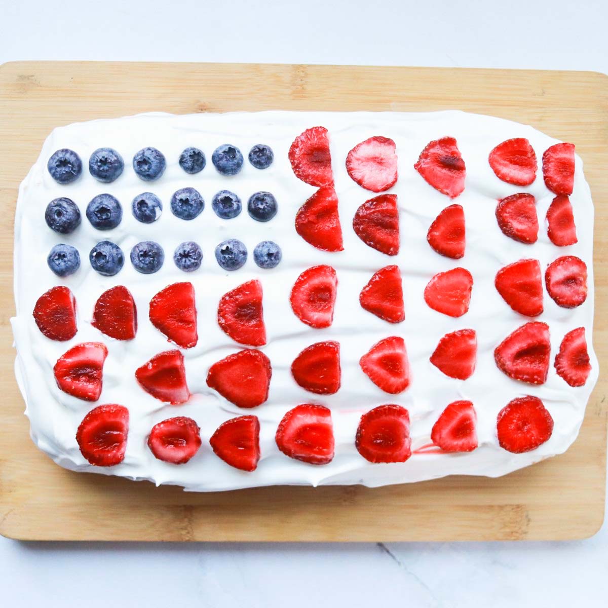 Thumbnail of American flag cake with fruit.