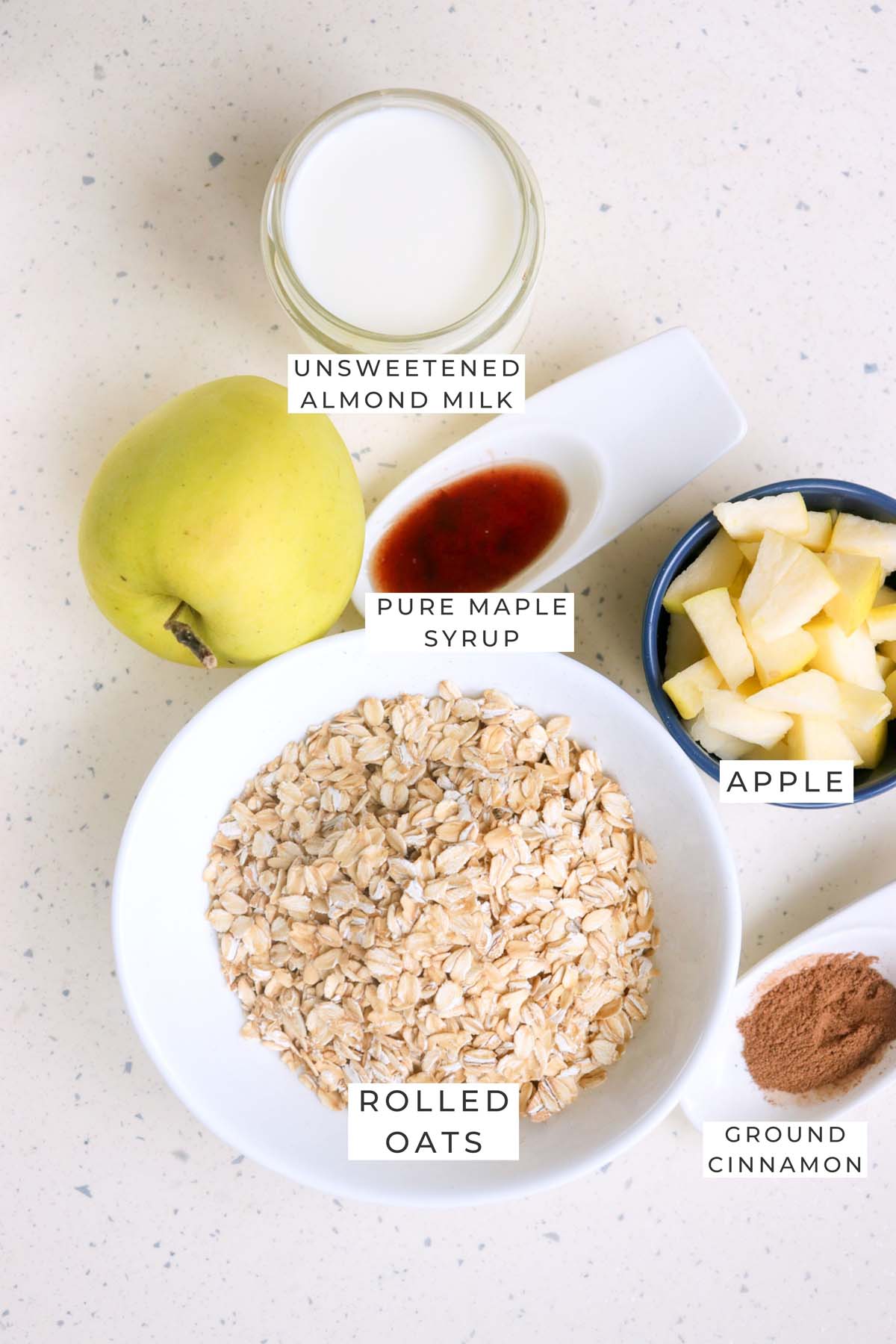 Labeled ingredients for the oatmeal.