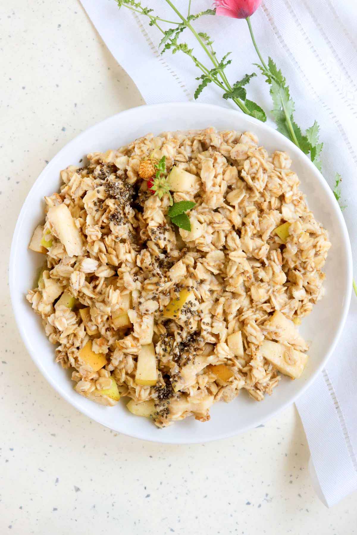 Oatmeal in a white bowl.