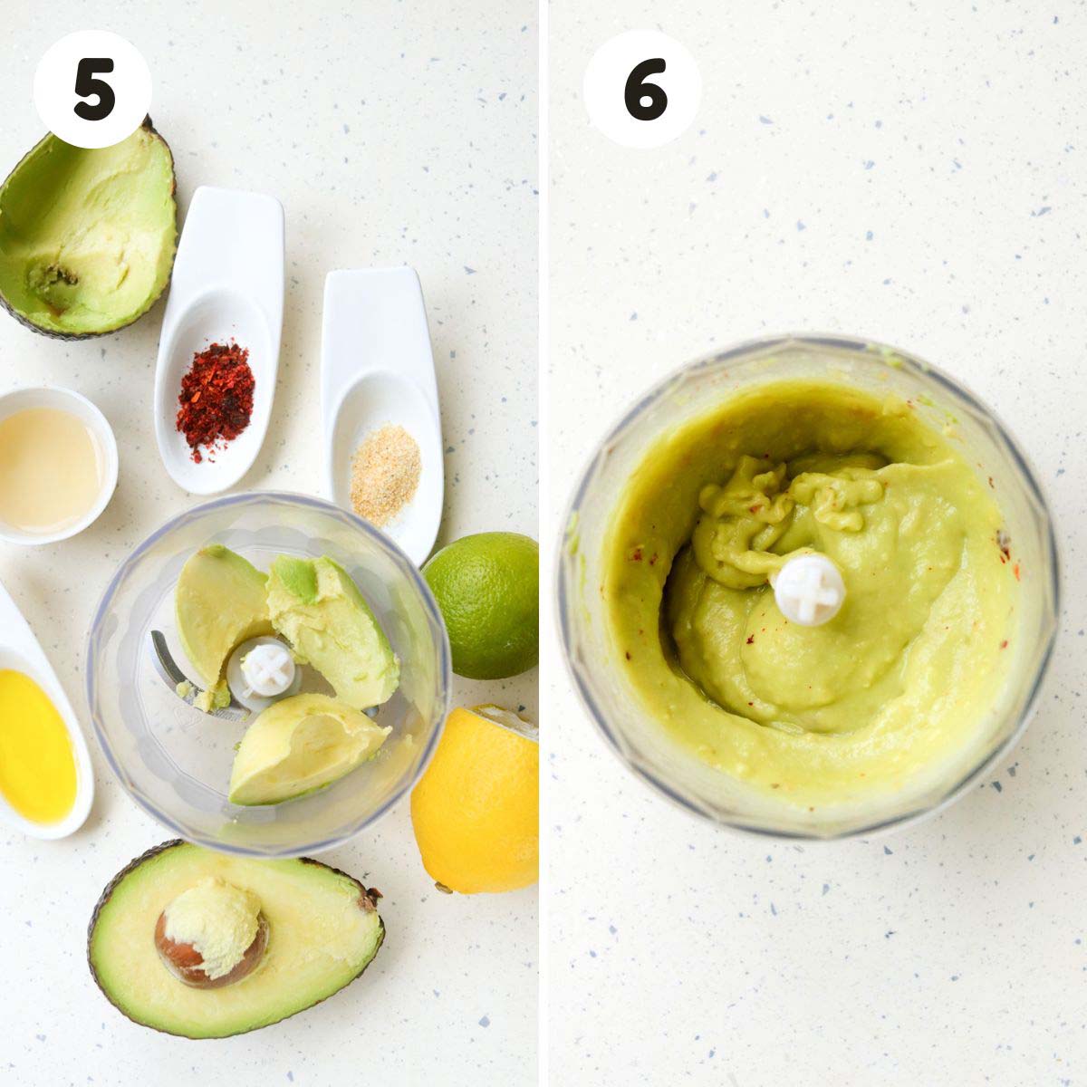 two image process making avocado sauce.