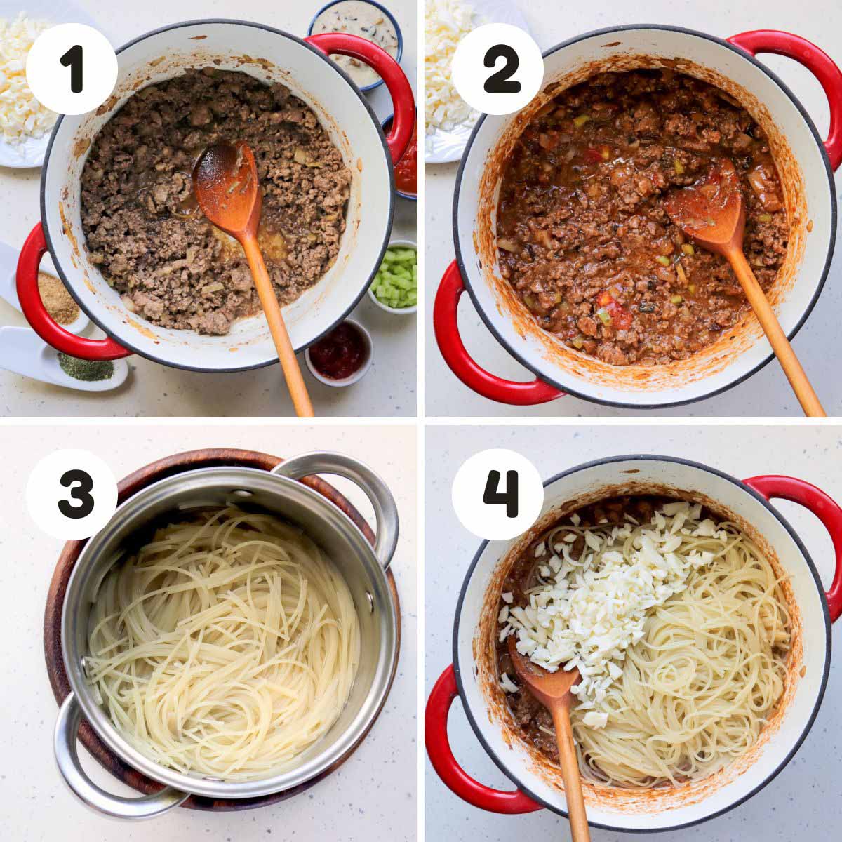 Steps to make the baked spaghetti.