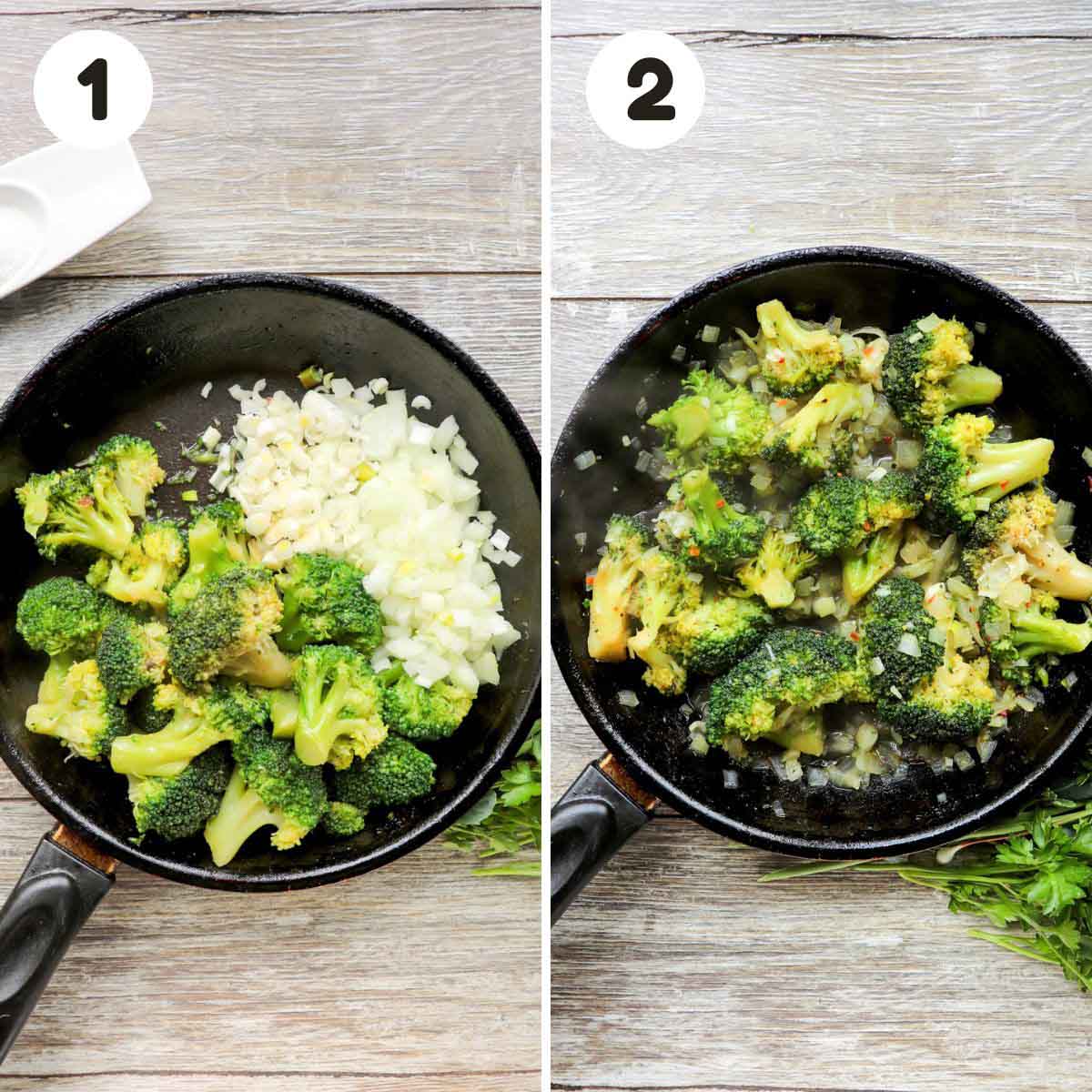 two image process making balsamic vinegar broccoli.