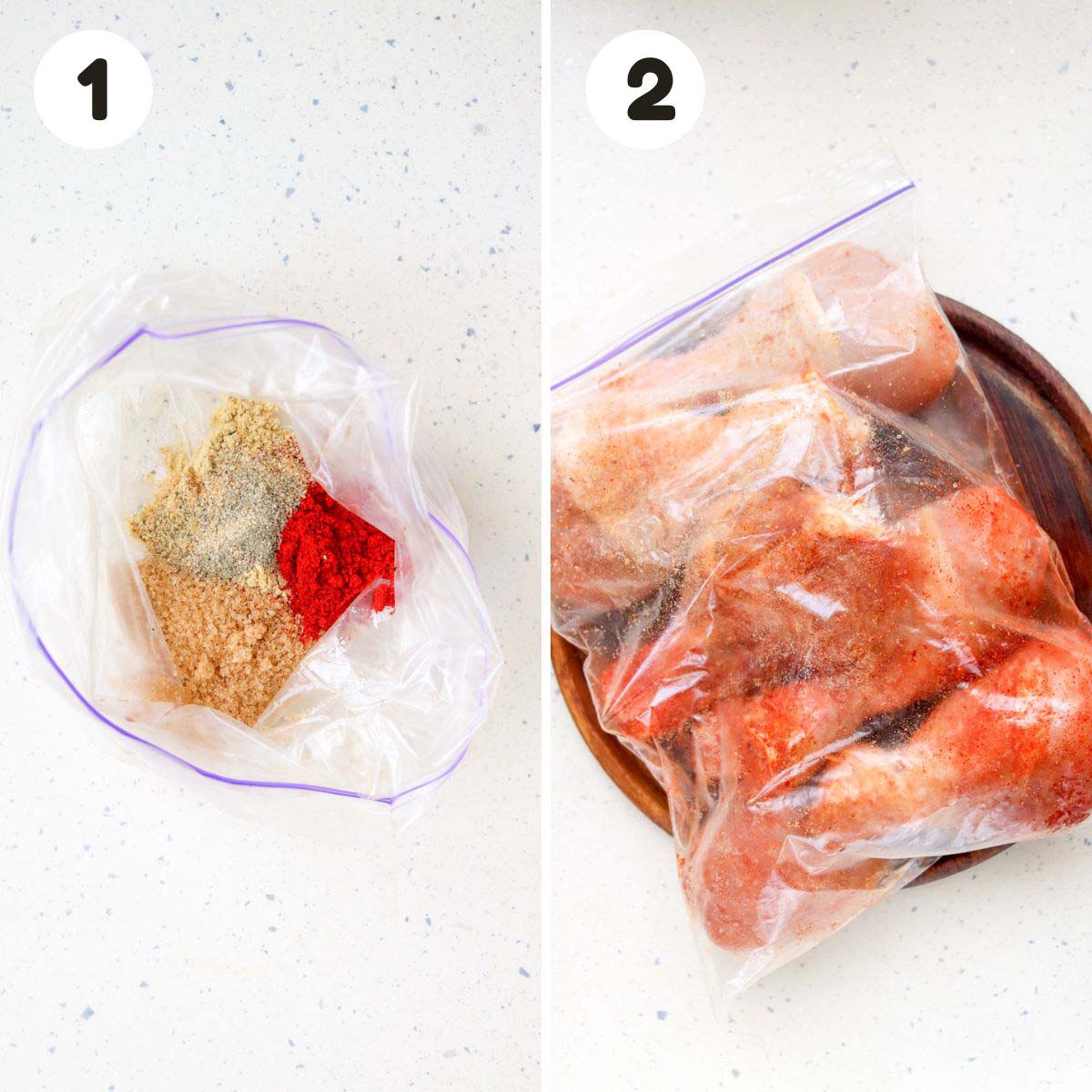 two image process making bbq chicken drumsticks.