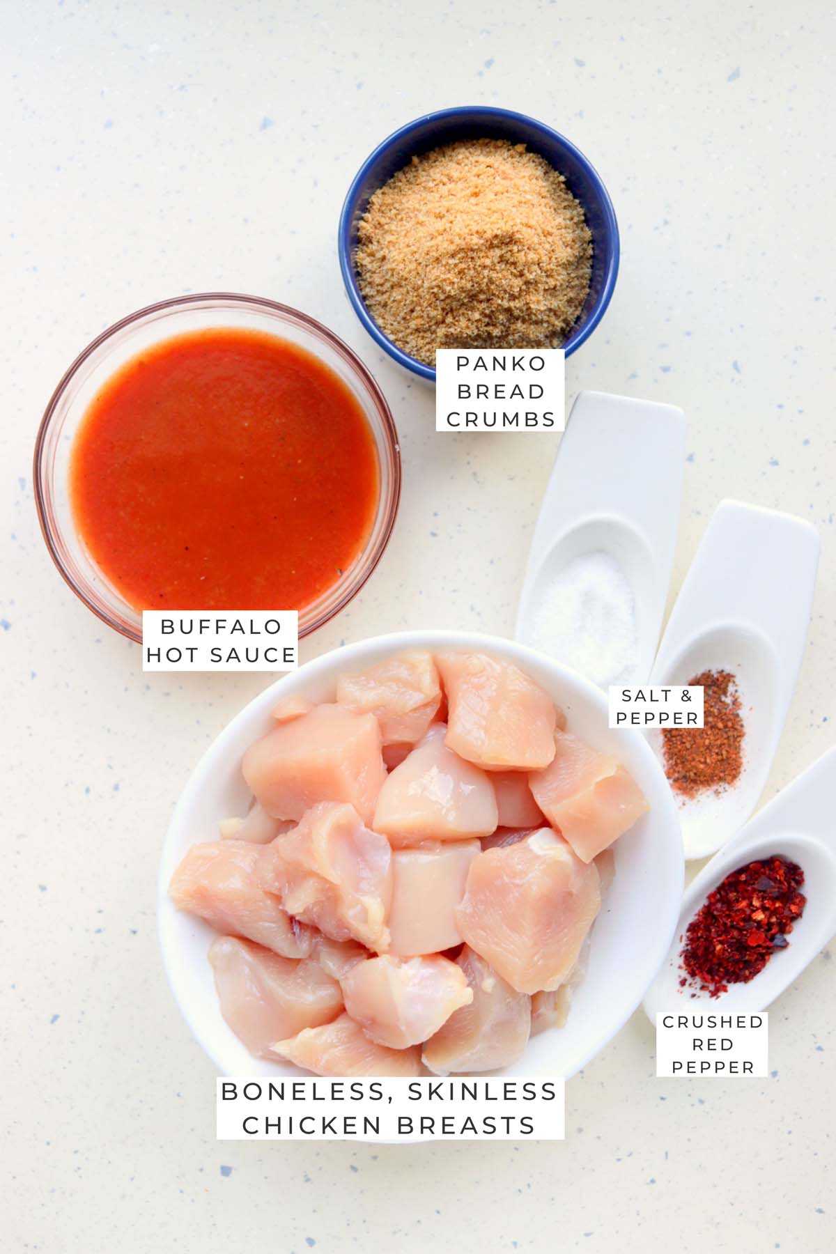 Labeled ingredients to make the chicken bites.