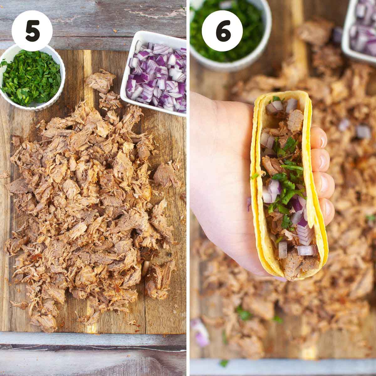Steps to assemble the tacos.