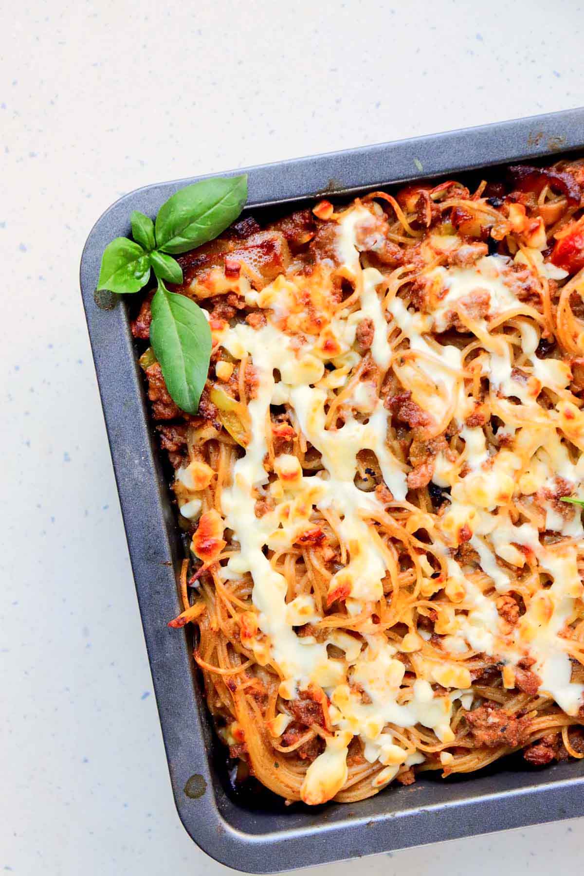 Casserole in a baking dish.