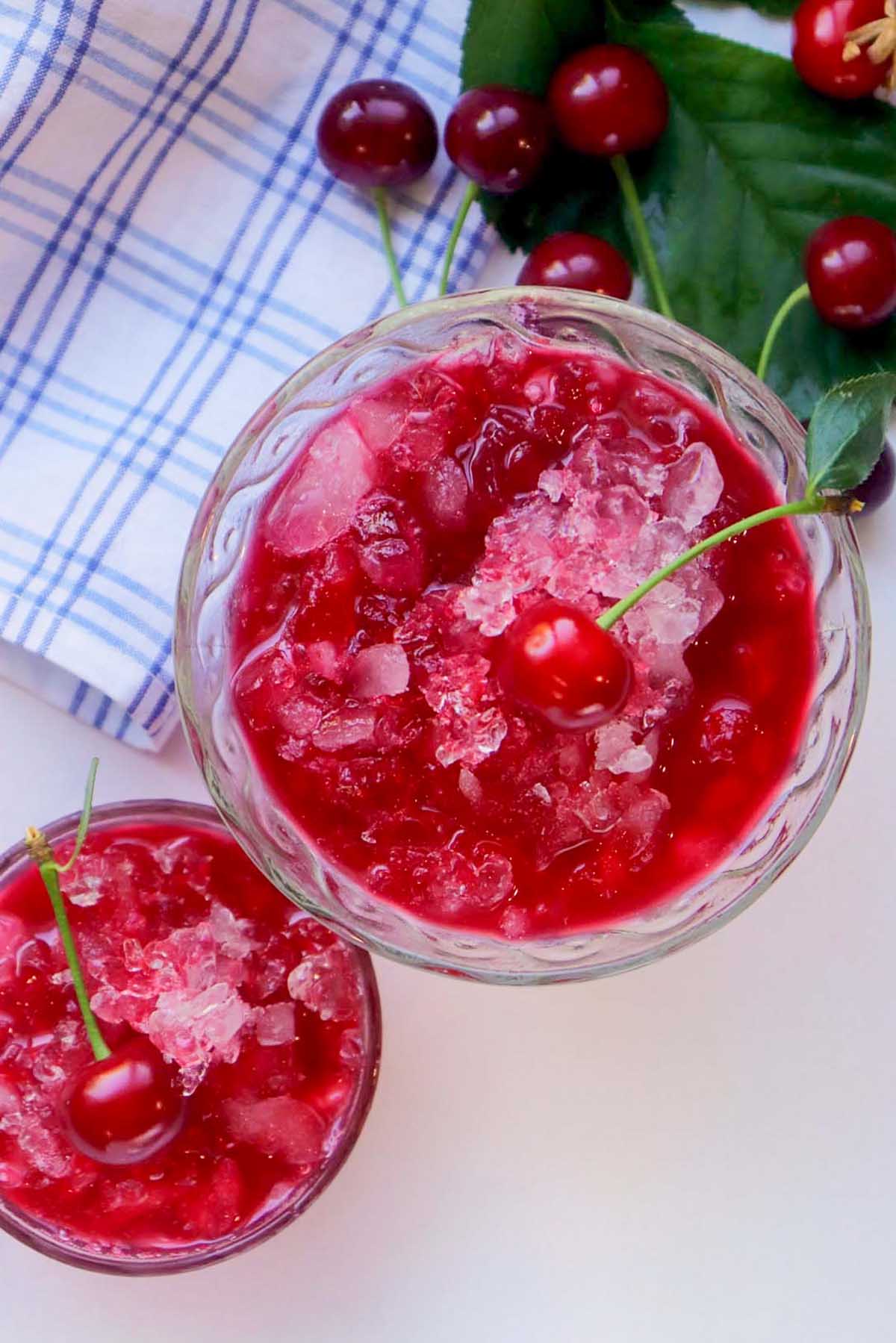 Two glasses of snow cones.