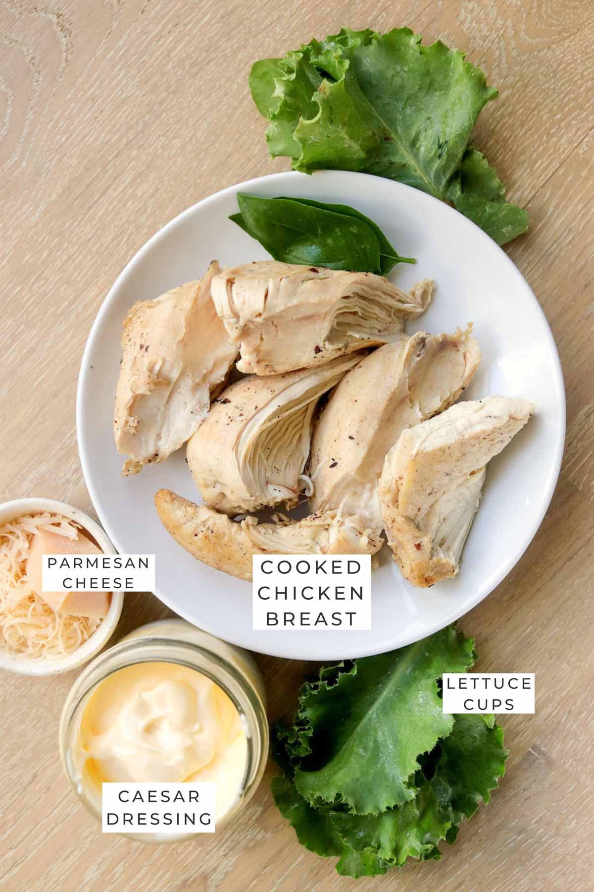 chicken caesar lettuce wraps labeled ingredients.