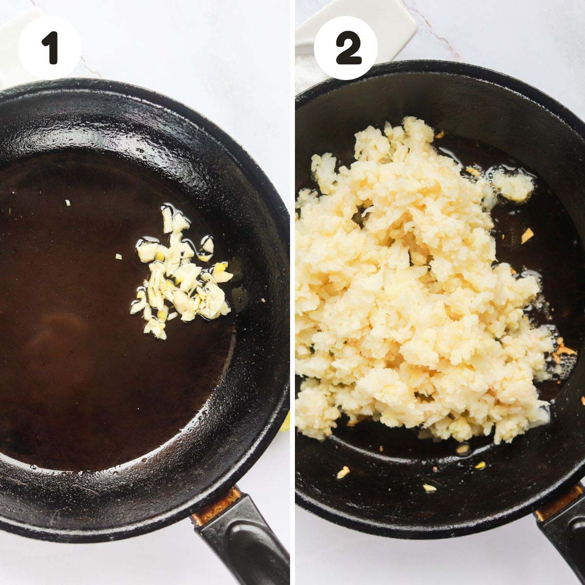 two image process making chipotle cauliflower rice.