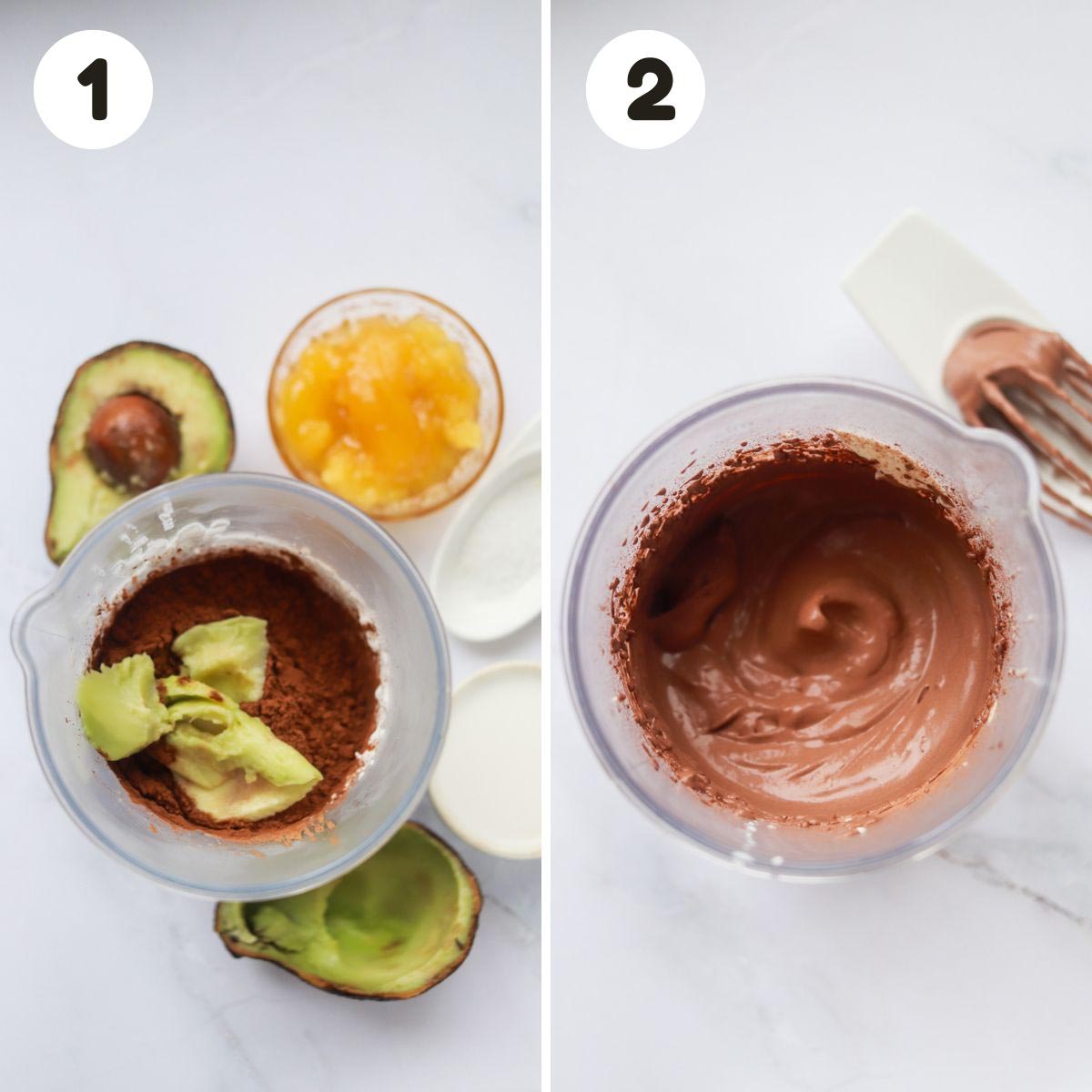 two image process making chocolate pudding.