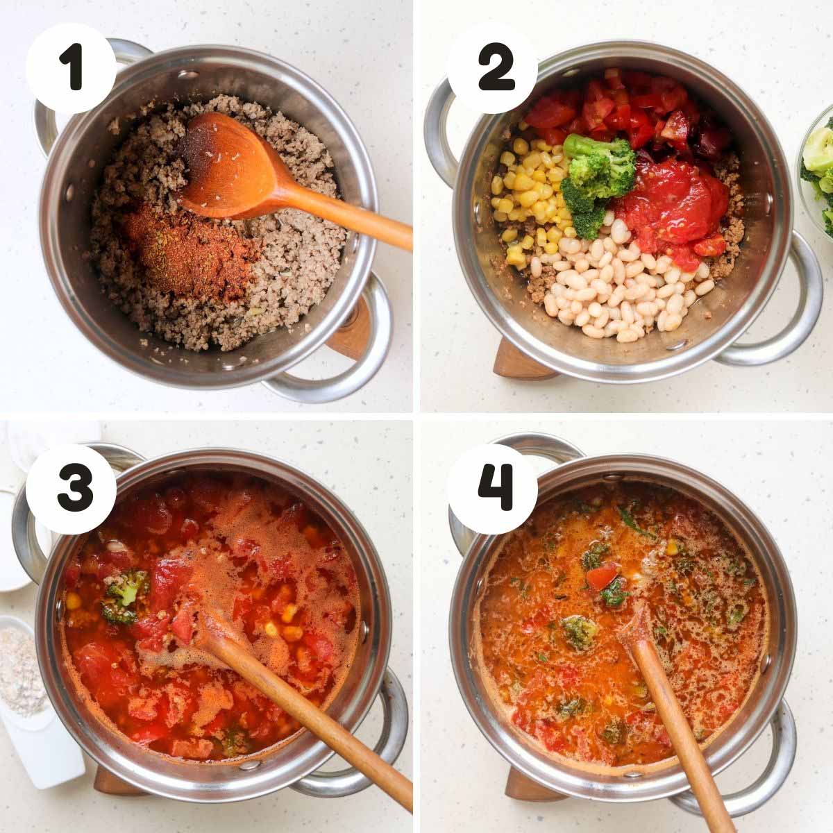 Steps to make the taco soup.