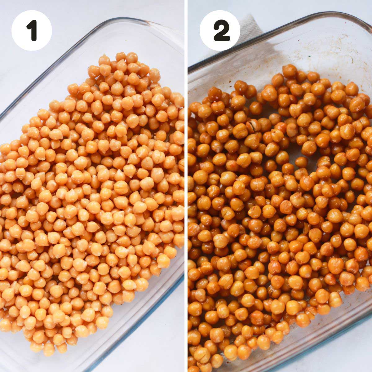 two image process making oven roasted chickpeas.