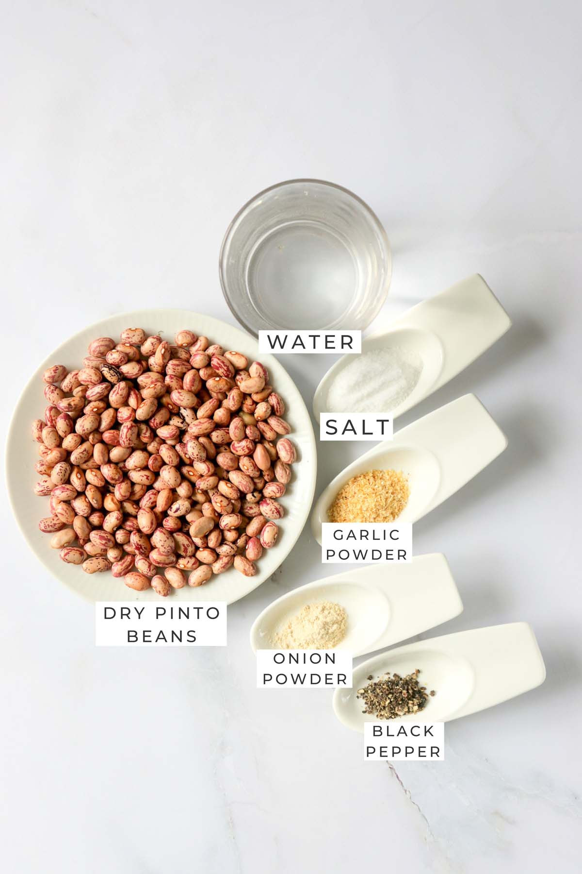 Labeled ingredients for the pinto beans.