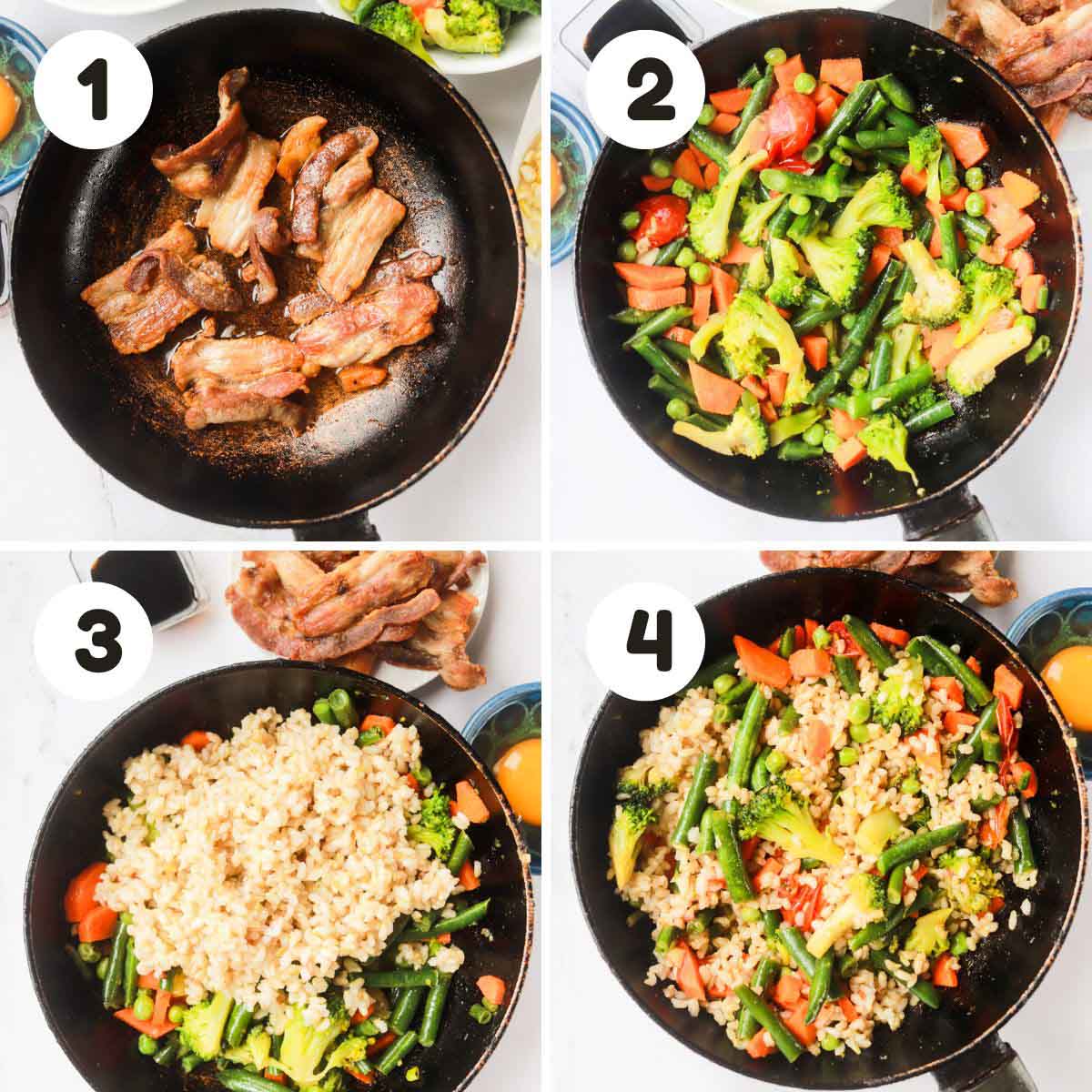 Steps to make the fried rice.