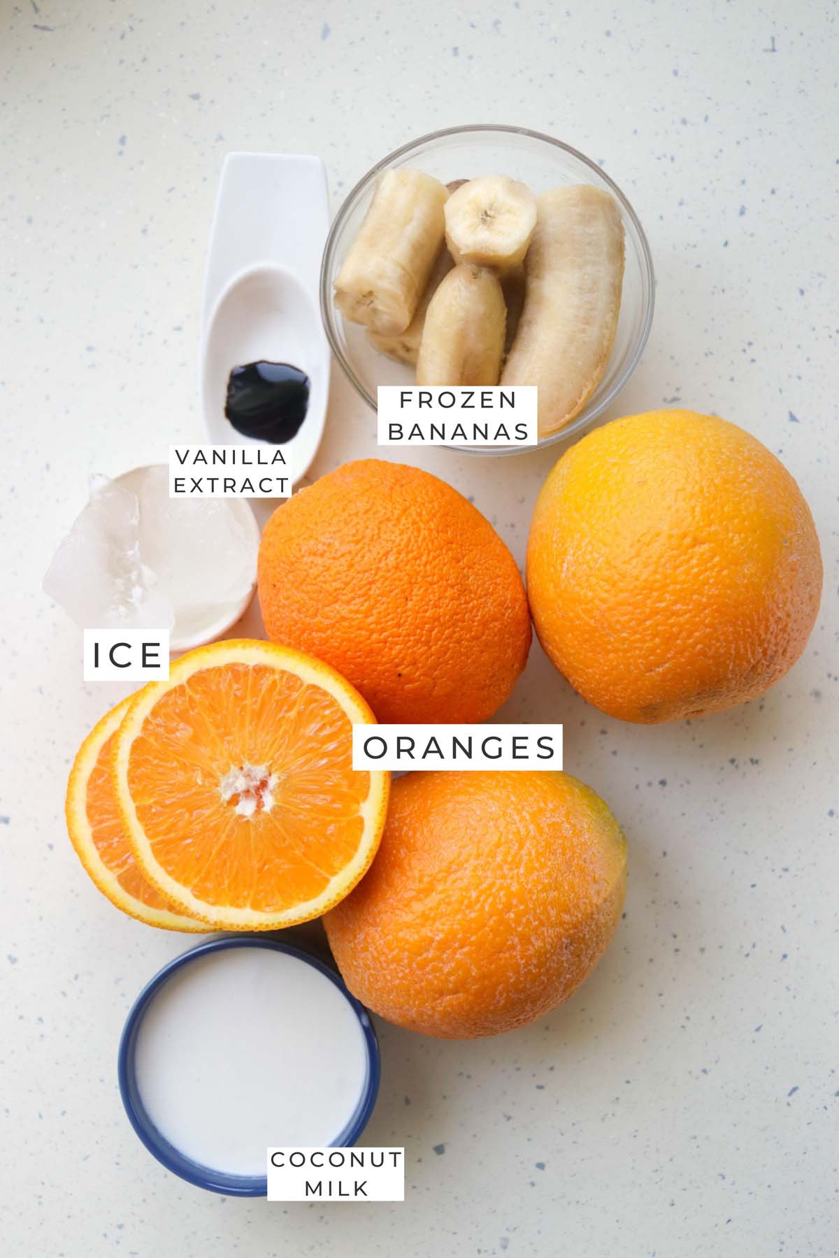 Labeled ingredients for the orange drink.