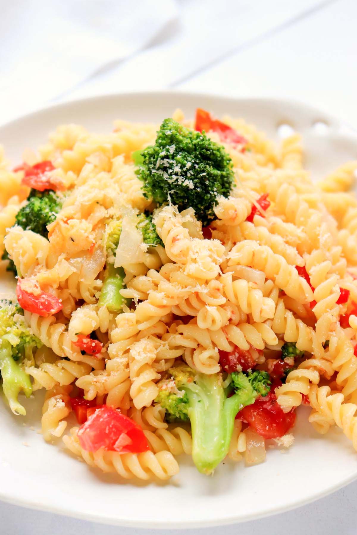 Pasta salad on a plate.