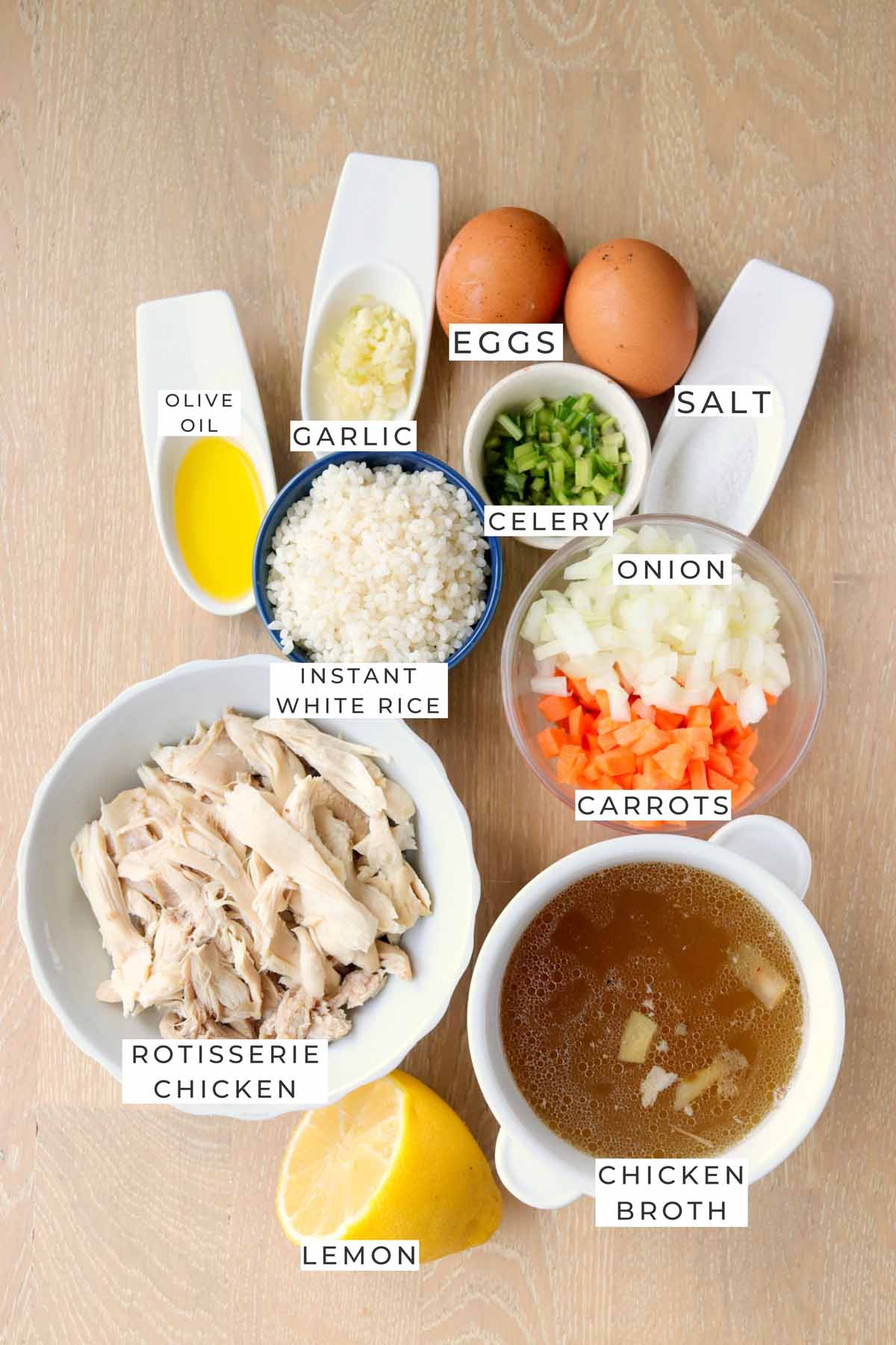 Labeled ingredients for the soup.