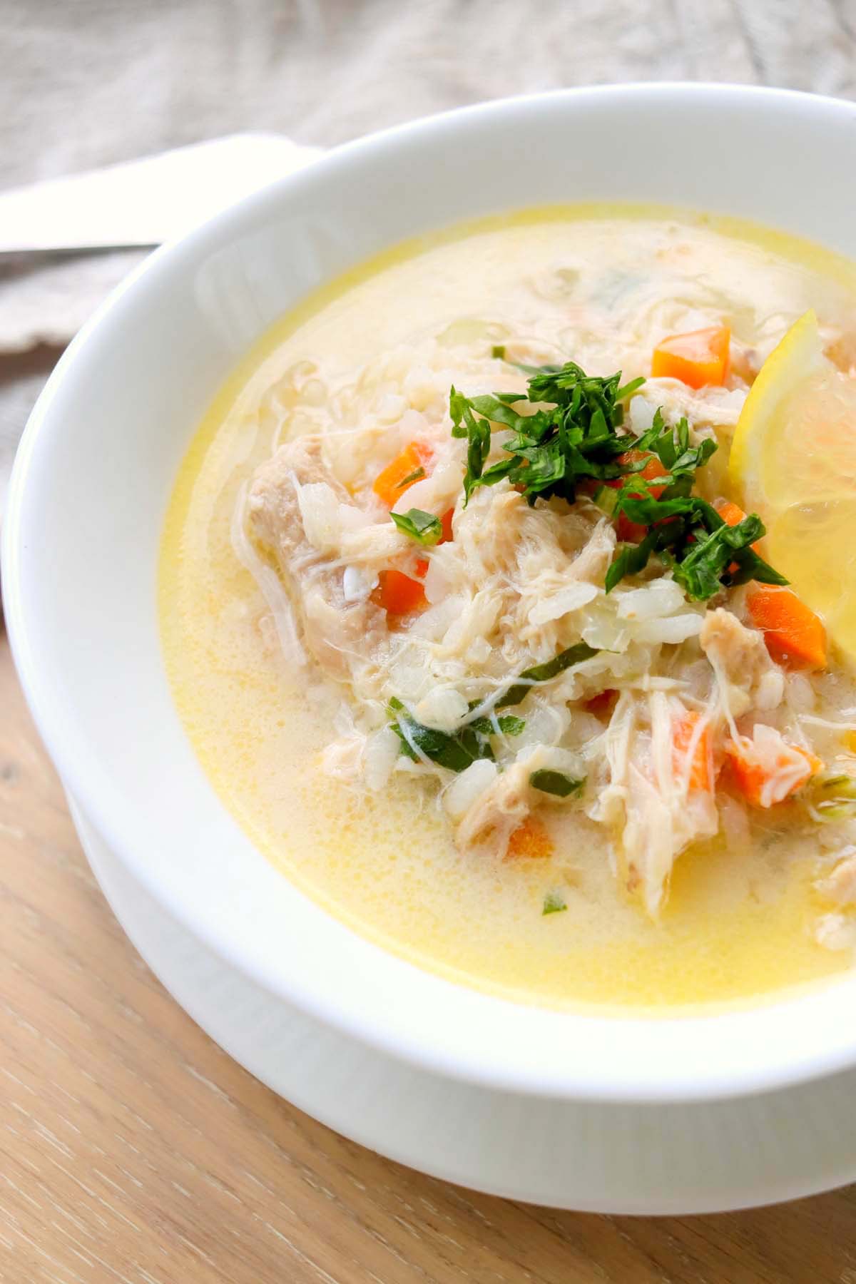 chicken soup in a bowl.