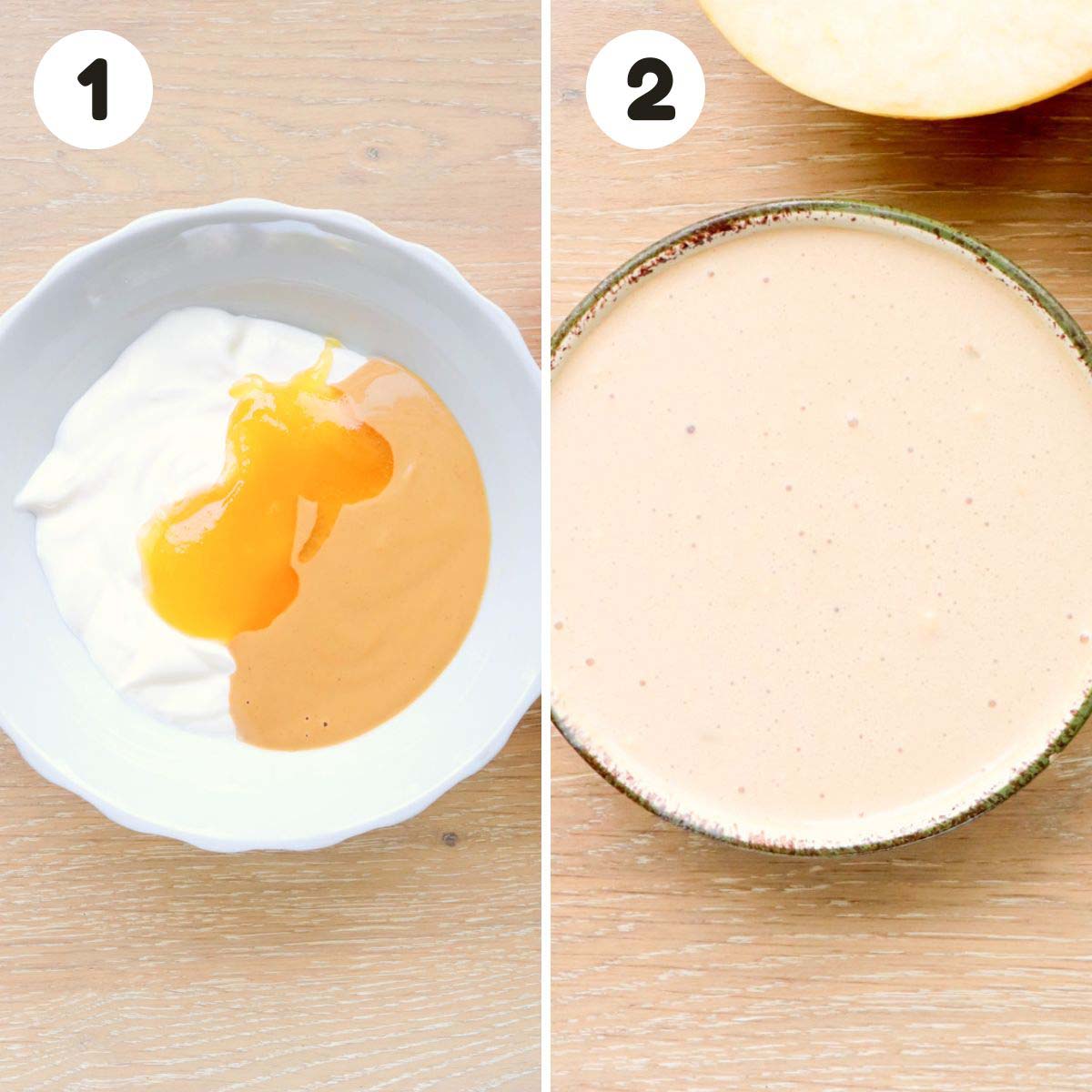 two image prices making yogurt peanut butter dip.