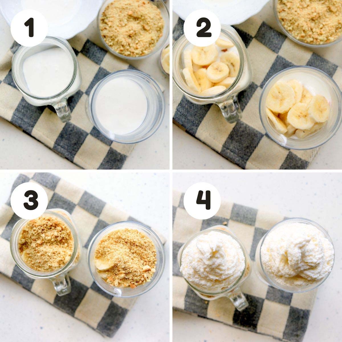 four image process making healthier banana cream pie.
