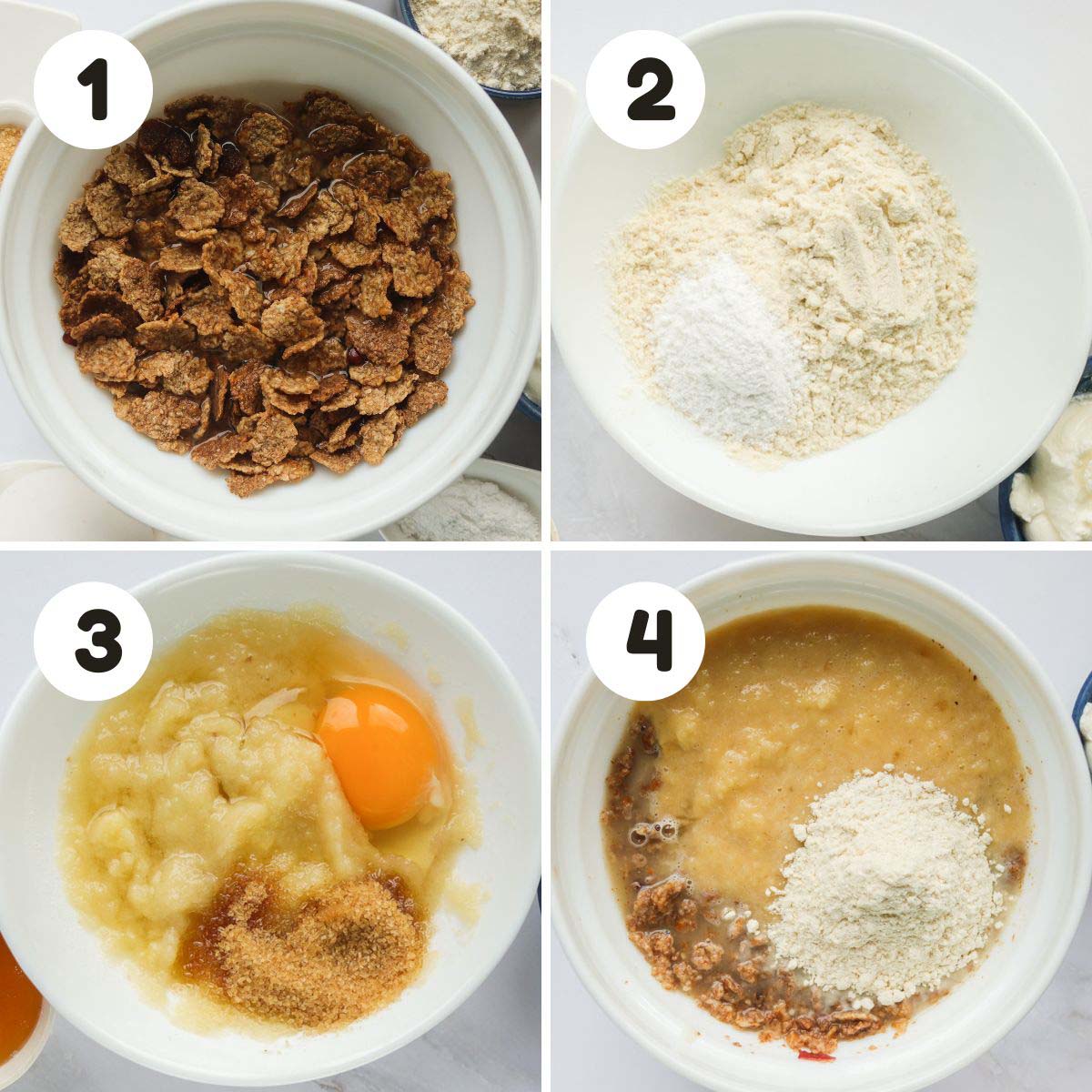 four image process making honey bran muffins.
